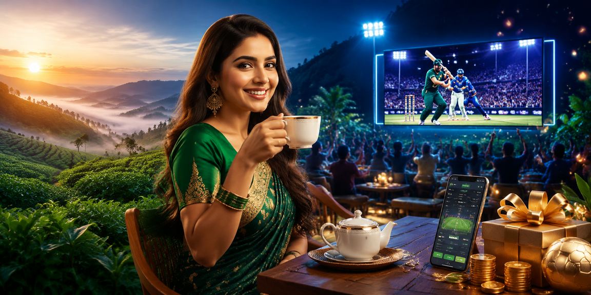 সিলেটের চা বাগানের পটভূমিতে fk77 - এ ক্রিকেট বেটিং প্রোমোশন উপভোগ করছেন একজন ব্যবহারকারী